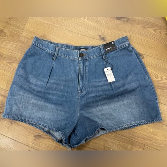 Express Pants - EXPRESS Super High Waisted Medium Wash Tailored Jean Shorts Elastic Band XXL